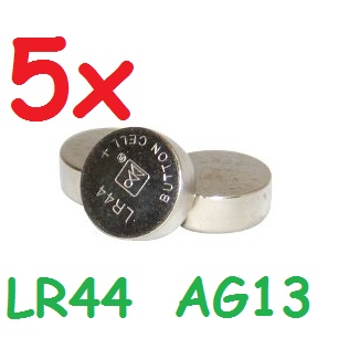 PACK DE 5 Pilas de botón 1.5v LR44 AG13 Modelo: GE13 G13 LR44 L1154 A76 V13GA 357A 157 RW82 Tipo De Batería: Zn  MnO2 Diámetro: 11.6mm Altura: 5.4mm 1.5v